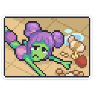 ☹ Pixelkunst, Alien, Erschöpft, Versagen, Verschüttete Kekse whatsapp sticker