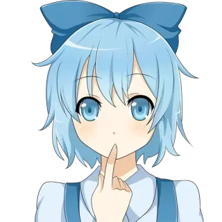 🤔 animé, fille, cheveux bleus, mignon, chut, doigt sur les lèvres telegram sticker
