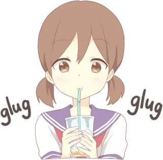 🥤 glug glug anime, cartoon, drinking, girl, beverage, glug telegram sticker