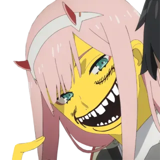 😼 Zero Two Darling in the Franxx anime, pink hair, smile, creepy, Zero Two, Darling in the Franxx telegram sticker