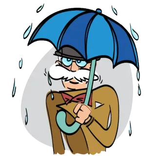 🌧 ombrello, uomo, pioggia, cartone animato, meteo, vecchio, baffi whatsapp sticker