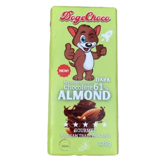 😊 DogeChoco
NEW!
No added sugar
DARK
Chocolate 61%
ALMOND
GOURMET
ARTISAN TRADITION (1892
12.5g czekolada, migdał, jedzenie, deser, cukierek, doge, pies, słodki telegram sticker