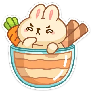 🤔 bunny, cute, cartoon, animal, sticker, dessert, bowl, carrot telegram sticker
