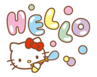 🌟 Hello Kitty HELLO chat, kawaii, mignon, dessin animé, nœud, Sanrio telegram sticker