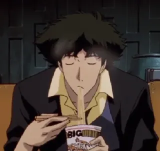 🍝 Spike Spiegel Cowboy Bebop BIG SHOTS anime, fideos, comiendo, Cowboy Bebop, Spike Spiegel telegram sticker