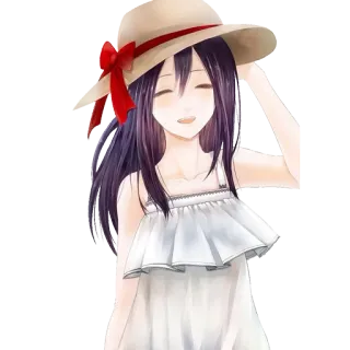 😄 Anime, Meisje, Hoed, Jurk, Zomer telegram sticker