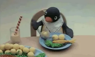🥘 Pingu ペンギン, クレイアニメ, アニメ, アニメーション, 食べ物 telegram sticker