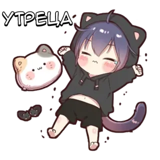 🌟 УТРЕЦА 애니메이션, 고양이, 카와이, 귀여운, 아침, 치비 telegram sticker
