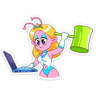 🔨 Alien, Ordenador, Dibujos animados, Martillo, Mono, Princesa, Gaming telegram sticker