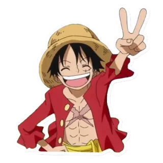😄 Monkey D. Luffy One Piece anime, manga, one piece, monkey d luffy, znak pokoju, słomkowy kapelusz, postać telegram sticker