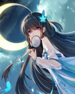 ❤️ anime, girl, moon, stars, fantasy, art, cute telegram sticker