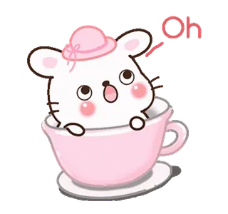 😲 Oh lindo, dibujos animados, animal, ratón, taza, rosa, kawaii whatsapp sticker