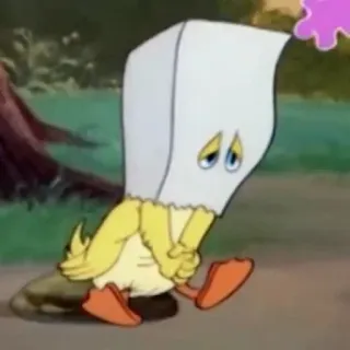 ☹️ dessin animé, canard, triste, sac en papier, animation whatsapp sticker