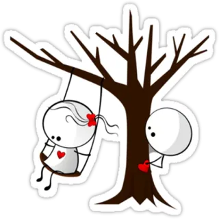 ❤ bonhomme allumette, arbre, balançoire, amour, mignon, dessin animé telegram sticker