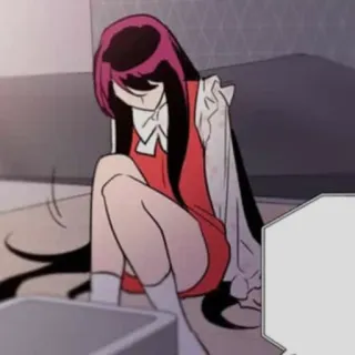 😶 Mädchen, Anime, Manga, Sitzend, lange Haare, rotes Kleid whatsapp sticker