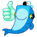 👍 Cá voi, Hoạt hình, Ngón tay cái hướng lên, Dễ thương, Động vật, Xanh dương telegram sticker