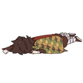 😑 动漫, 鬼灭之刃, 炭治郎, Q版, 躺, 累 whatsapp sticker