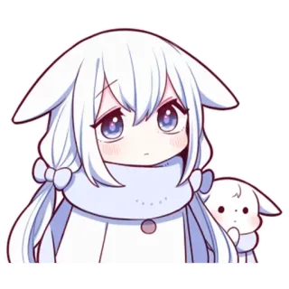 🤔 Anime, Dziewczyna, Słodkie, Kawaii, Białe włosy, Jagnię telegram sticker