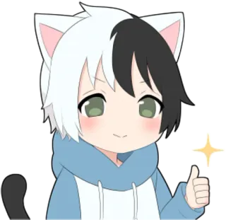 👍 Аниме, Кот, Палец вверх, Кавай, Стикер, Аниме персонаж, Милый telegram sticker