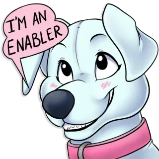 😚 I'M AN ENABLER perro, facilitador, bocadillo, dibujo animado, animal, mascota telegram sticker