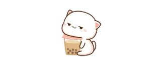 😒 猫, 動物, 可愛い, 飲み物, ボバ, お茶 telegram sticker