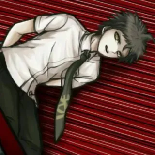 😁 Hajime Hinata Danganronpa anime, personagem, deitado, gravata, camisa branca, Danganronpa whatsapp sticker