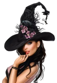 😊 bruja, mujer, halloween, magia, sombrero, fantasía telegram sticker