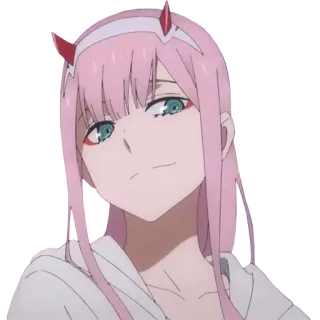 😏 Zero Two Darling in the Franxx anime, pink hair, horns, cute, kawaii telegram sticker