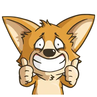 😁 renard, pouce levé, dessin animé, animal, joyeux, positif telegram sticker
