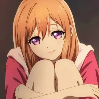 🥰 anime, dziewczyna, słodka, rude włosy, fioletowe oczy, uśmiechnięta telegram sticker