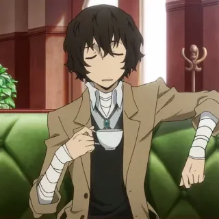 🍩 Osamu Dazai Bungou Stray Dogs Anime, Bungou Stray Dogs, Osamu Dazai, Dazai, Karakter, Kopi, Teh, Perban telegram sticker