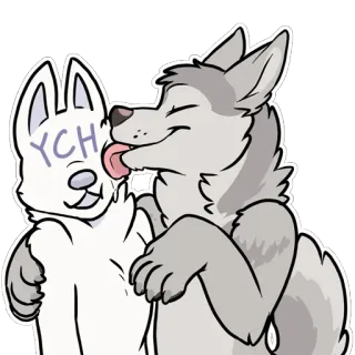 😙 YCH wolf, konijn, knuffel, likken, cartoon, dier telegram sticker