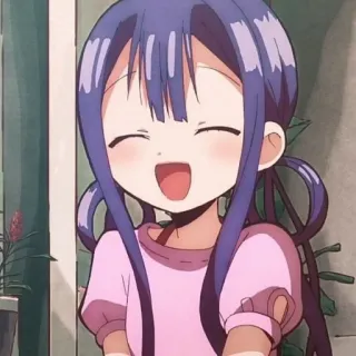 😄 anime, garota, cabelo roxo, sorrindo, feliz whatsapp sticker
