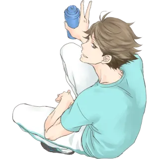 😏 Anime, Personagem, Sentado, Garrafa de água, Casual, Ilustração telegram sticker