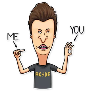 😉 Beavis Beavis and Butt-head ME YOU Мультфильм, Персонаж, Бивис, Бивис и Баттхед, Я, Ты, 90-е telegram sticker