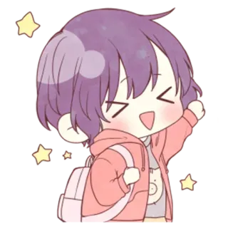 🥳 sticker, cartoon, character, cute, anime, purple hair, chibi telegram sticker