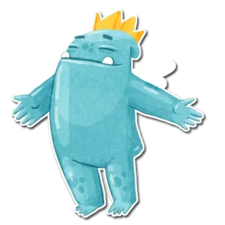 👑 mostro, re, cartone animato, personaggio, blu, corona, carino whatsapp sticker