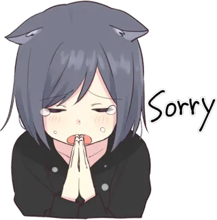 🙏 Sorry anime, sad, apology, cute, cat ears whatsapp sticker