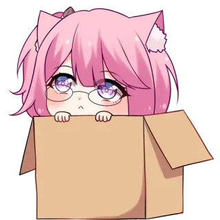😞 katmeisje, anime, doos, schattig, roze haar, bril telegram sticker
