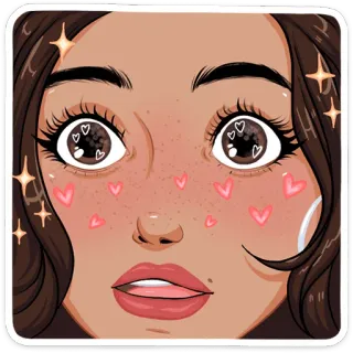 😳 ritratto, donna, viso, cartone animato, cuore, occhi, brillantini telegram sticker