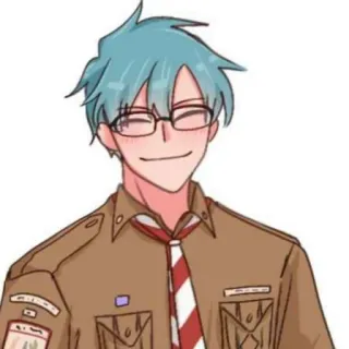 💌 Chłopak anime, Okulary, Mundur harcerski, Postać z kreskówki, Rysunek telegram sticker