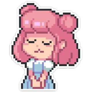 😕 pixel art, carino, capelli rosa, ragazza, cartone animato telegram sticker