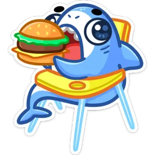 🍔 tubarão, hambúrguer, desenho animado, comida, fofo, animal telegram sticker