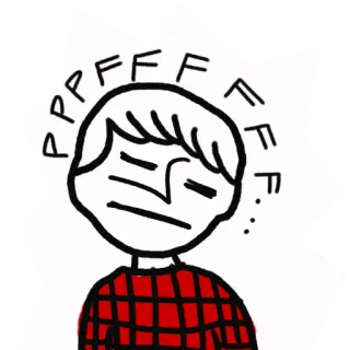 😑 PFFFFF exasperado, irritado, pfft, desenho, desenho animado, camisa vermelha telegram sticker