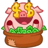 🤑 Schwein, Geld, Dollarzeichen, Geldsack, Cartoon, Reichtum, reich telegram sticker
