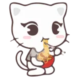 😋 gato, kawaii, anime, comiendo, fideos, tazón, lindo whatsapp sticker