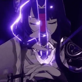 🔪 Raiden Shogun Genshin Impact Anime, Gra wideo, Raiden Shogun, Genshin Impact, Postać, Fioletowy, Miecz telegram sticker
