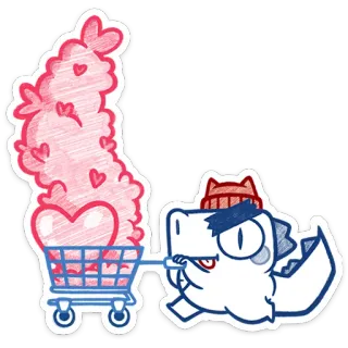 ❤️ dinosaur, shopping cart, hearts, cute, cartoon, animal, whimsical telegram sticker