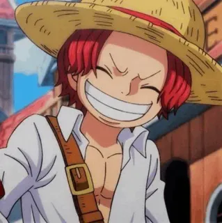 😁 Shanks One Piece アニメ, 海賊, 赤い髪, 笑顔, 麦わら帽子 telegram sticker