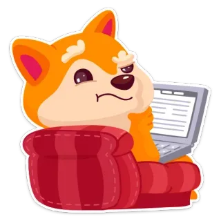 🤔 doge, собака, диван, ноутбук, мультфильм, мем, смешной telegram sticker